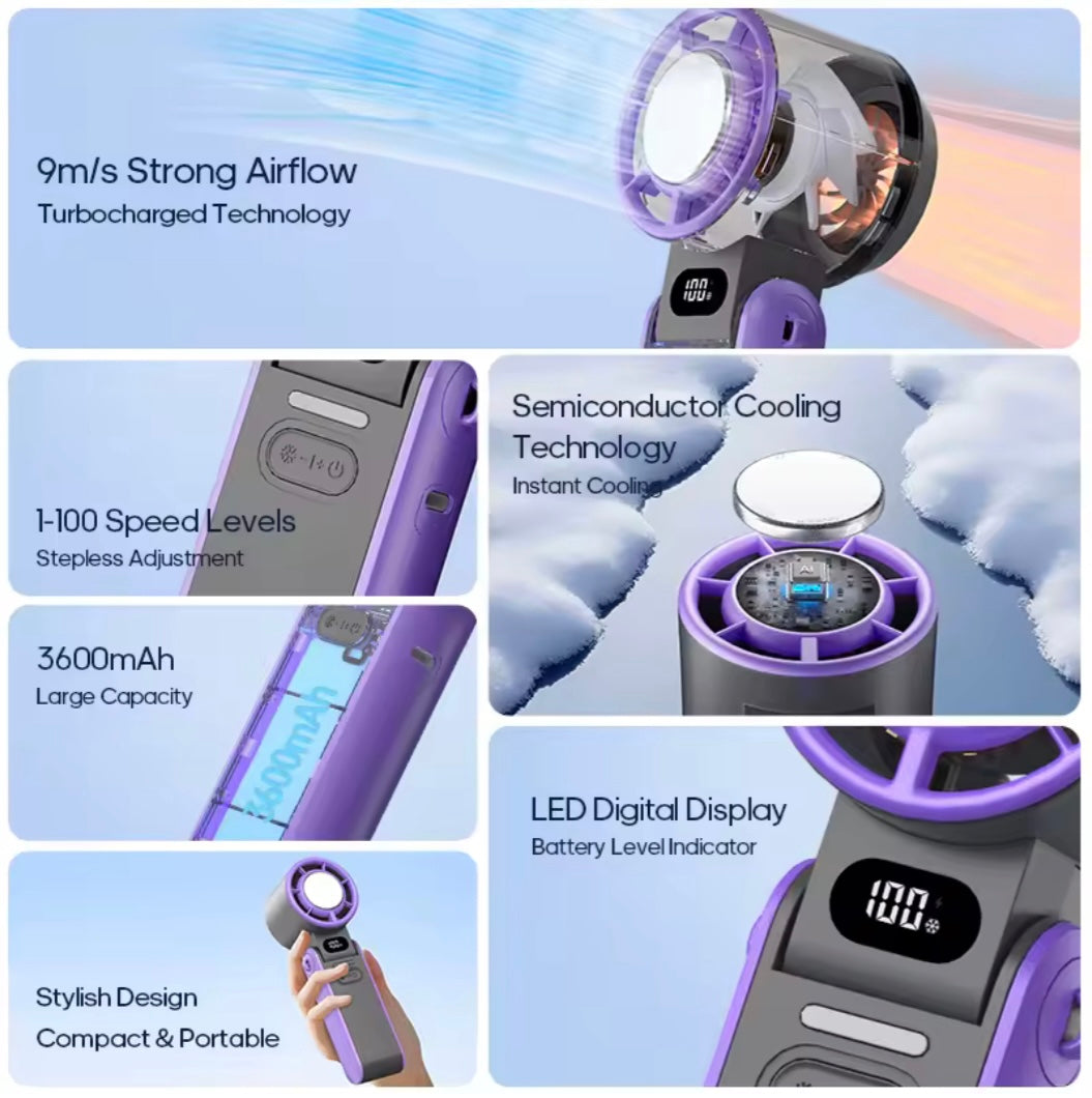 Turbo Mini Fan with Instant Cold Compress & LED Display